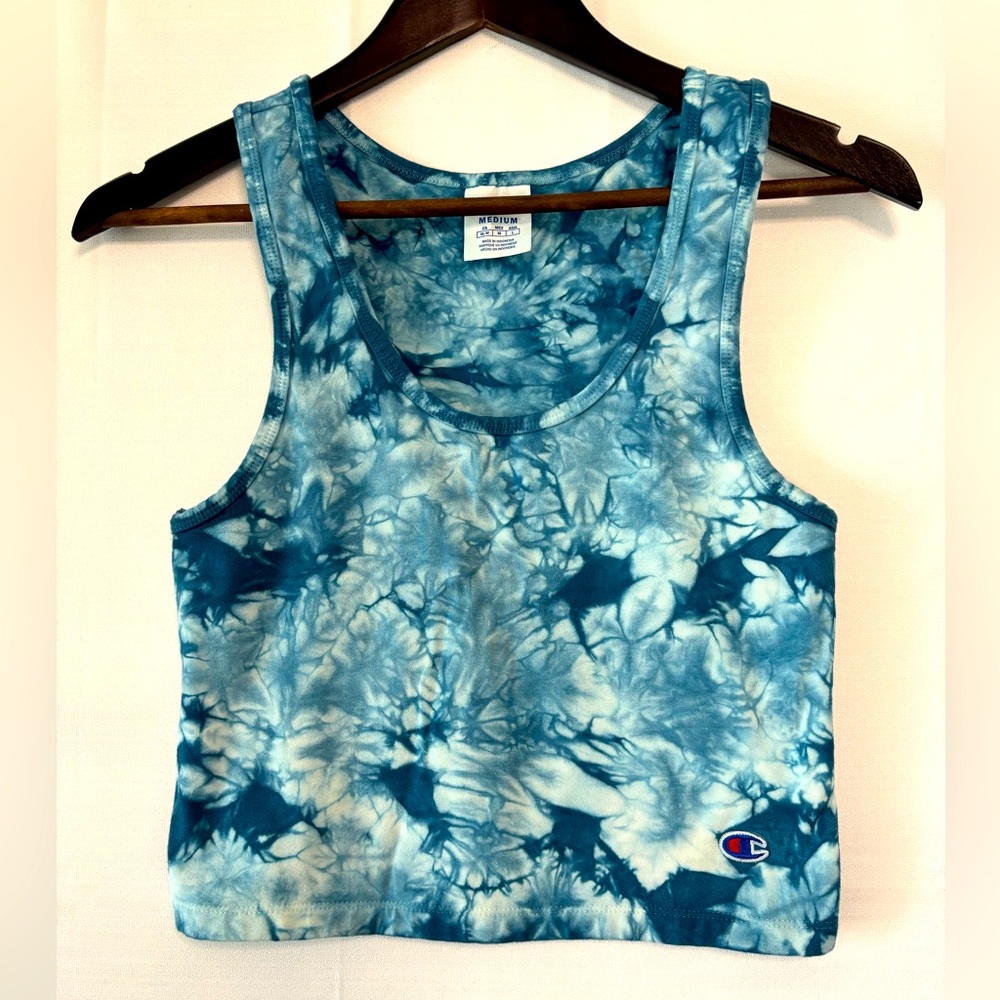 CHAMPION Blue and White Tie-Dye Tank Top Size Medium